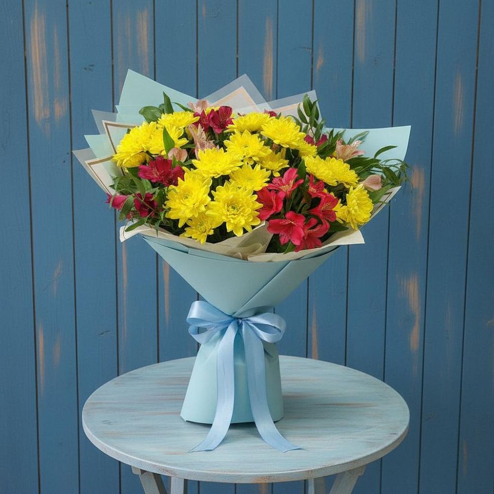 Букет цветов из: Альстромерии и Хризантемы в Малоархангельске