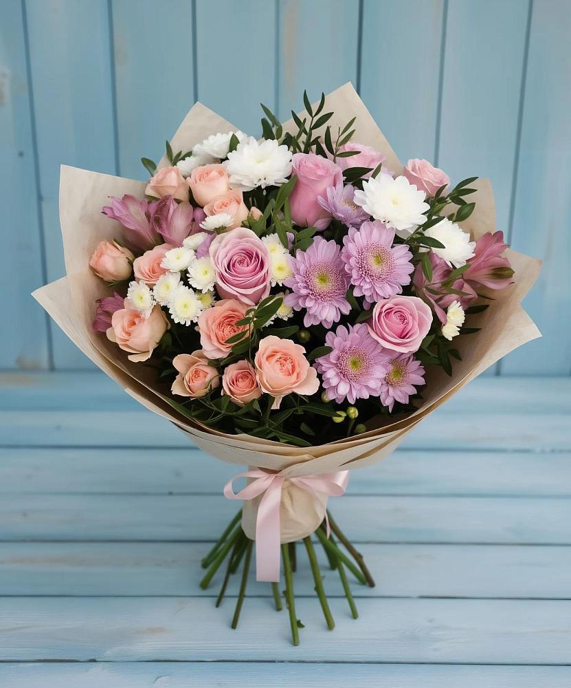 Букет цветов из: Хризантемы, Розы и Альстромерии в Малоархангельске