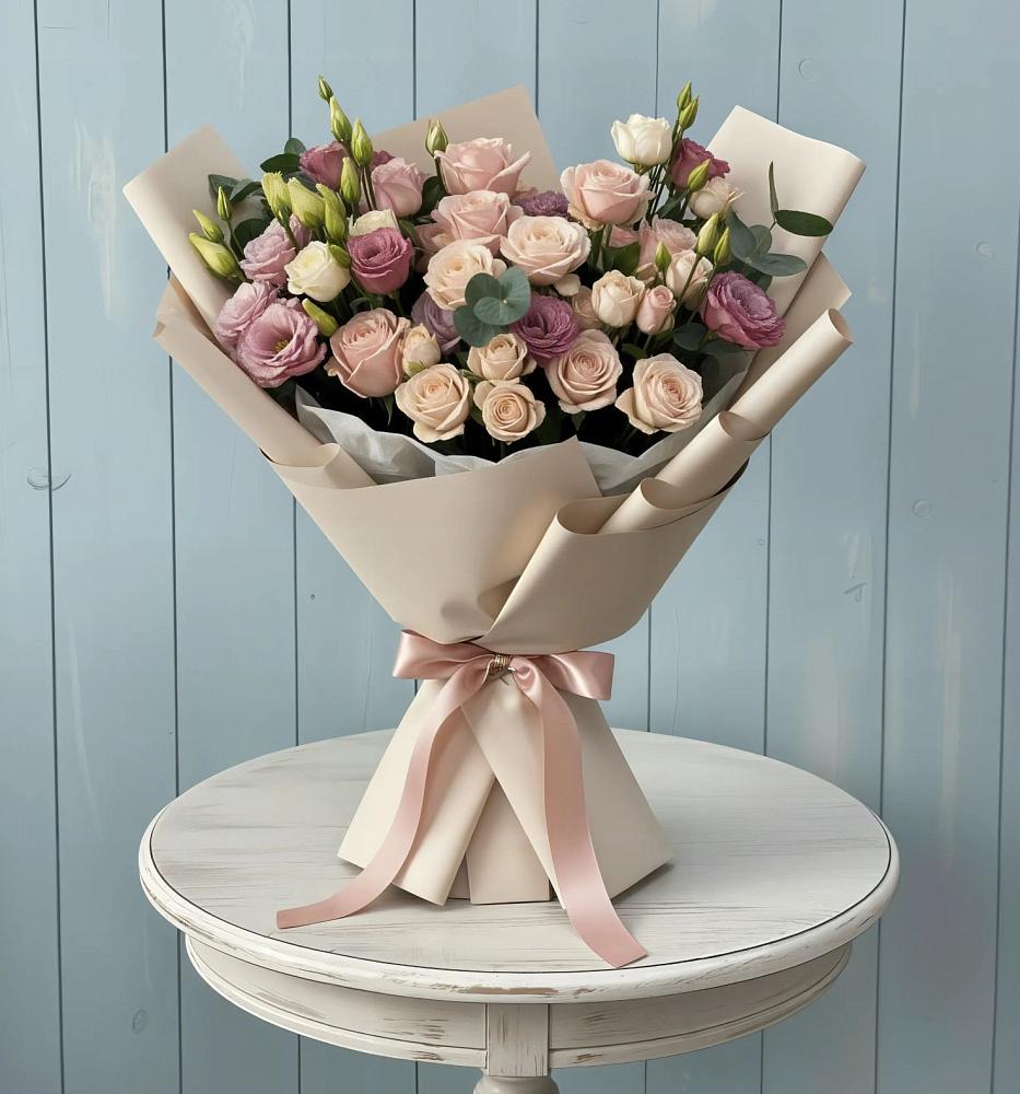 Букет цветов из: Розы и Лизиантусы в Малоархангельске